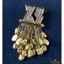 BROCHES / ALFILERES Broche-alfiler oro amarillo, pepitas de oro y diamantes.