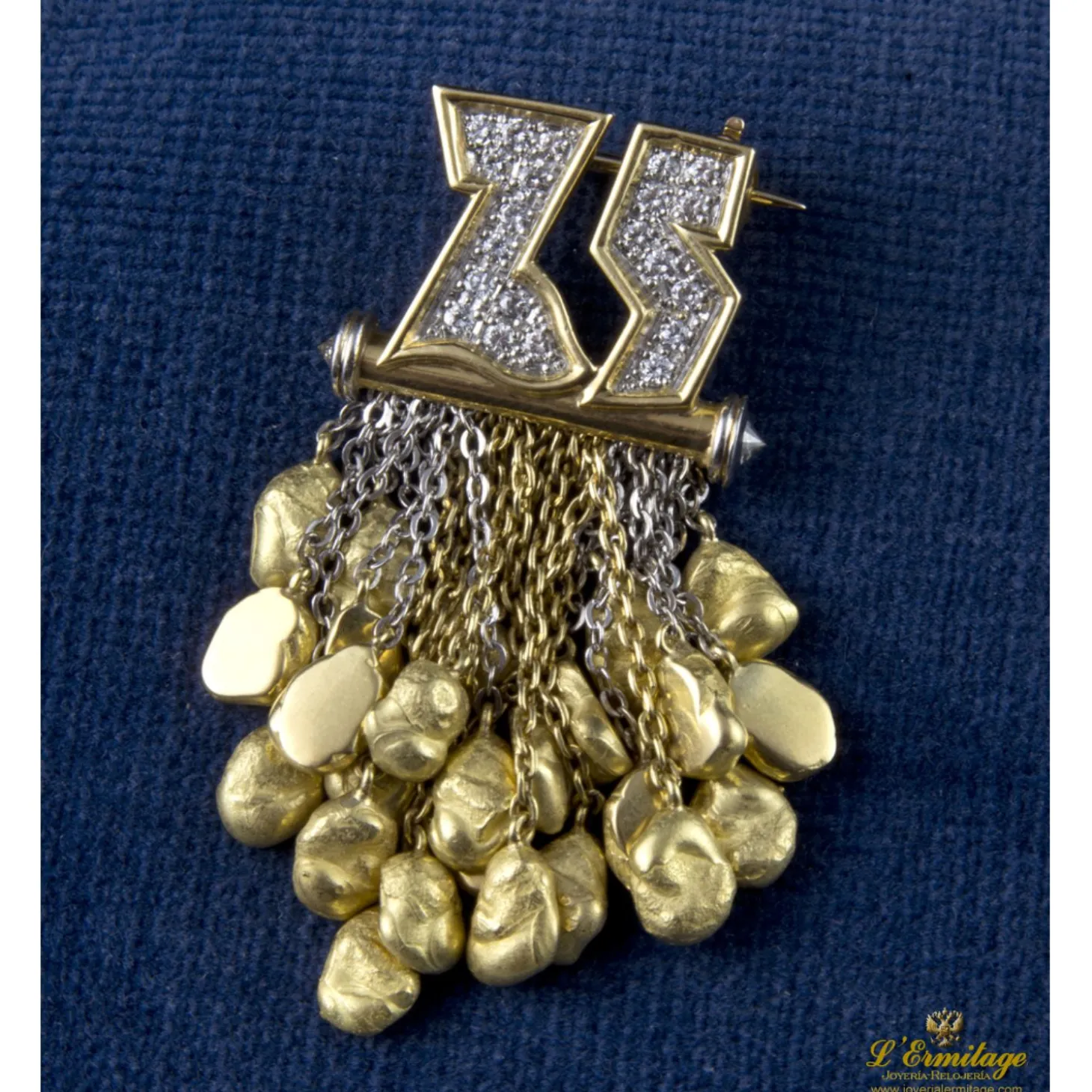 BROCHES / ALFILERES Broche-alfiler oro amarillo, pepitas de oro y diamantes.
