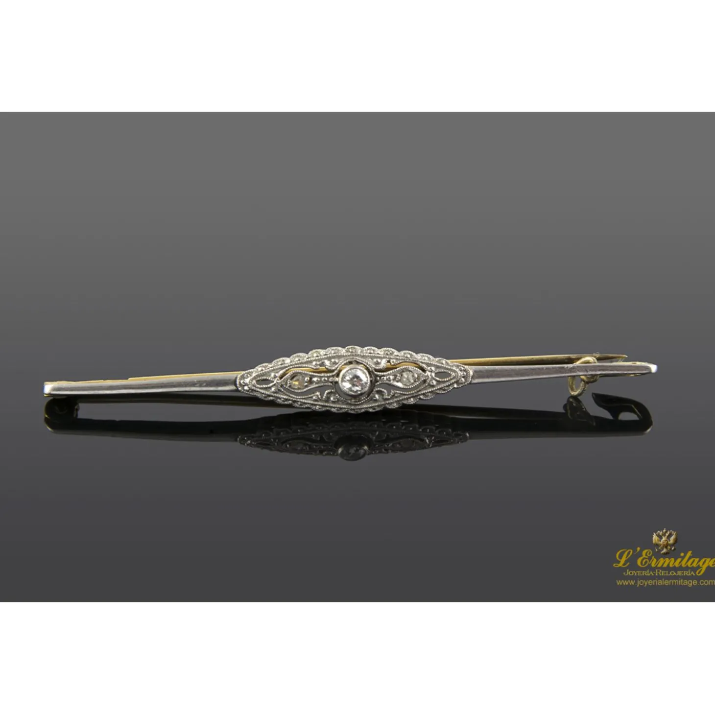 BROCHES / ALFILERES Broche-alfiler antiguo oro amarillo y plata con diamantes.
