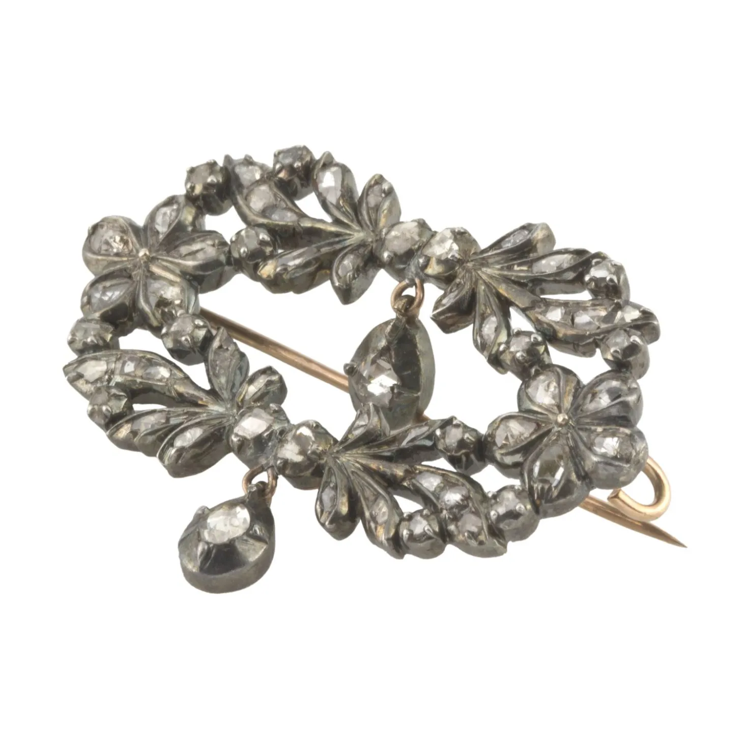 BROCHES / ALFILERES Broche-alfiler antiguo oro plata y diamantes antiguos