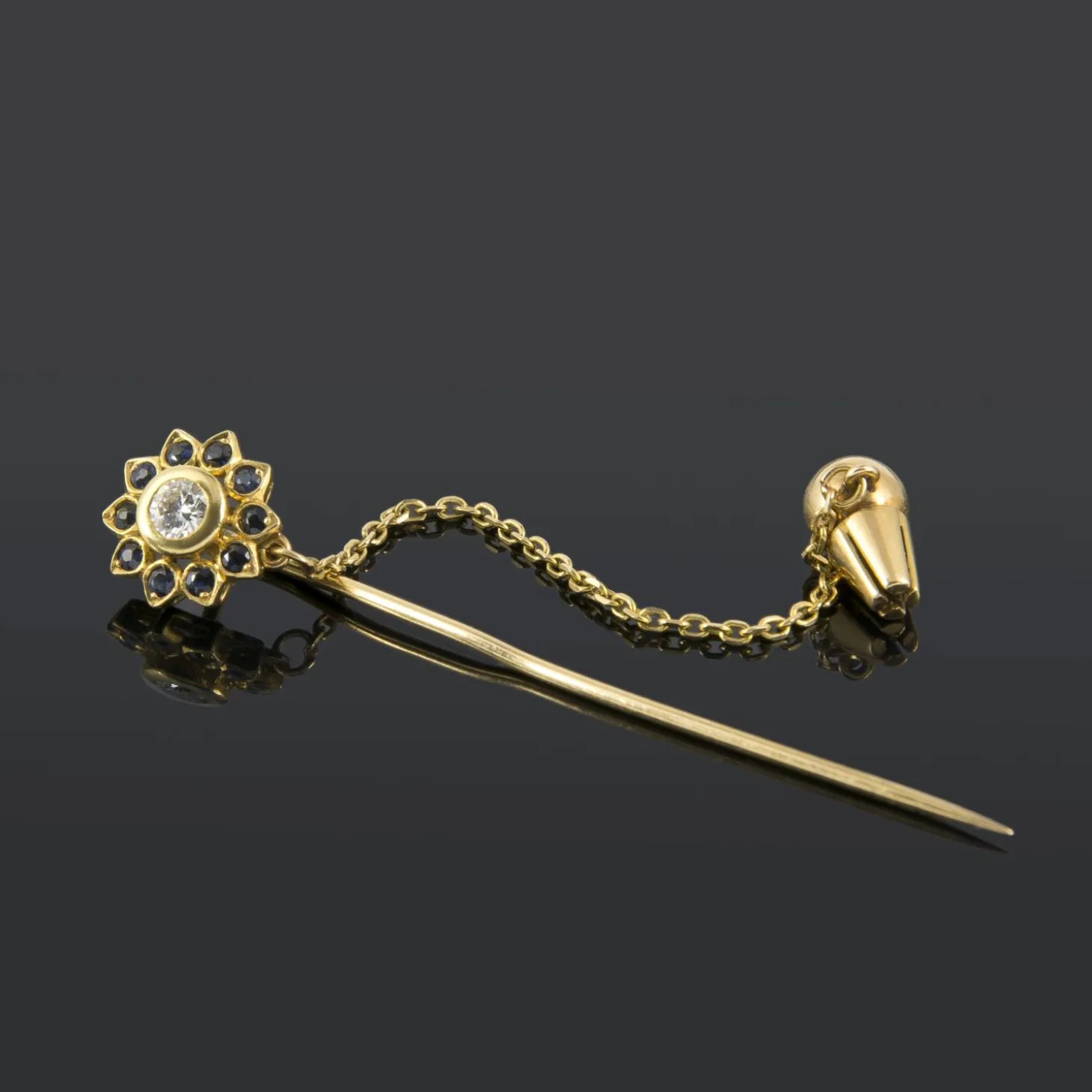 BROCHES / ALFILERES Broche-alfiler oro amarillo diamante y zafiros