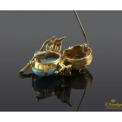 BROCHES / ALFILERES Broche-alfiler pajaro oro amarillo turquesa y amatista