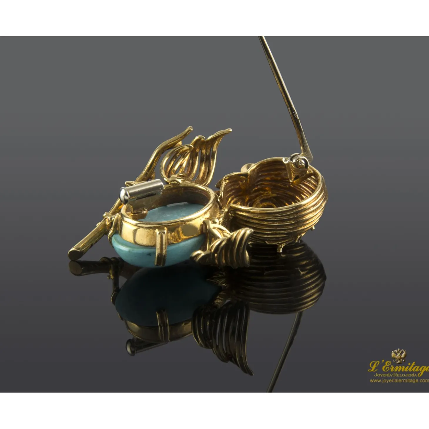 BROCHES / ALFILERES Broche-alfiler pajaro oro amarillo turquesa y amatista