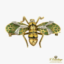 BROCHES / ALFILERES Broche-alfiler abeja oro amarillo esmalte y diamantes