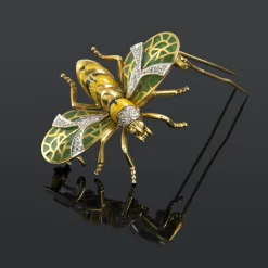 BROCHES / ALFILERES Broche-alfiler abeja oro amarillo esmalte y diamantes