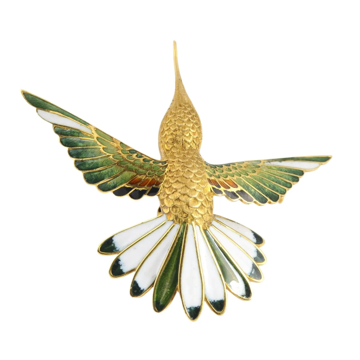 BROCHES / ALFILERES Broche-alfiler colibrí oro amarillo y esmalte.