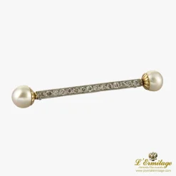 BROCHES / ALFILERES Broche-alfiler oro amarillo perlas y diamantes talla antigua