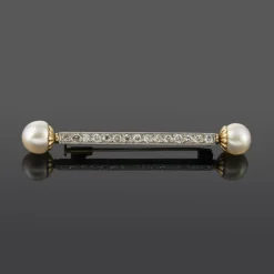 BROCHES / ALFILERES Broche-alfiler oro amarillo perlas y diamantes talla antigua