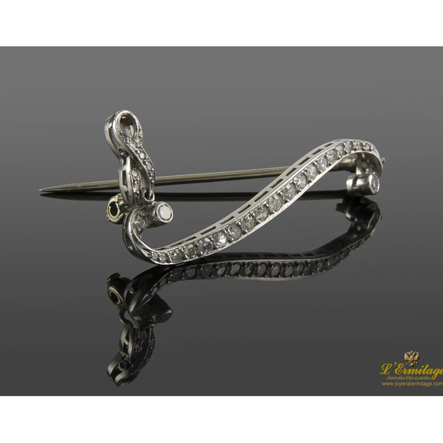 BROCHES / ALFILERES Broche-alfiler antiguo oro blanco y diamantes