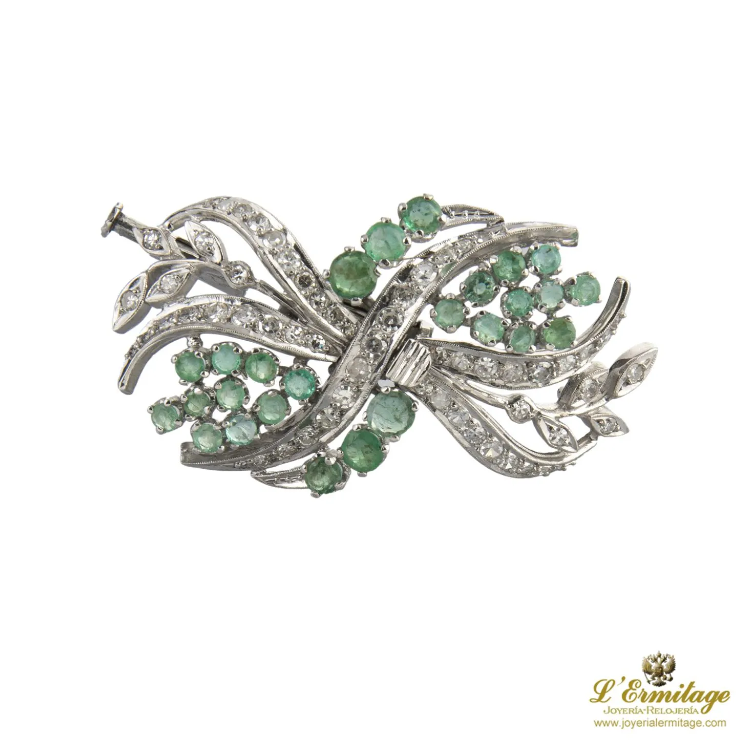 BROCHES / ALFILERES Broche-alfiler oro blanco esmeraldas y diamantes