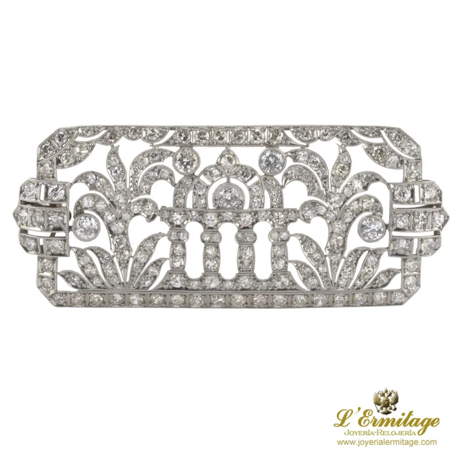 BROCHES / ALFILERES Broche-alfiler art deco oro blanco y diamantes talla antigua