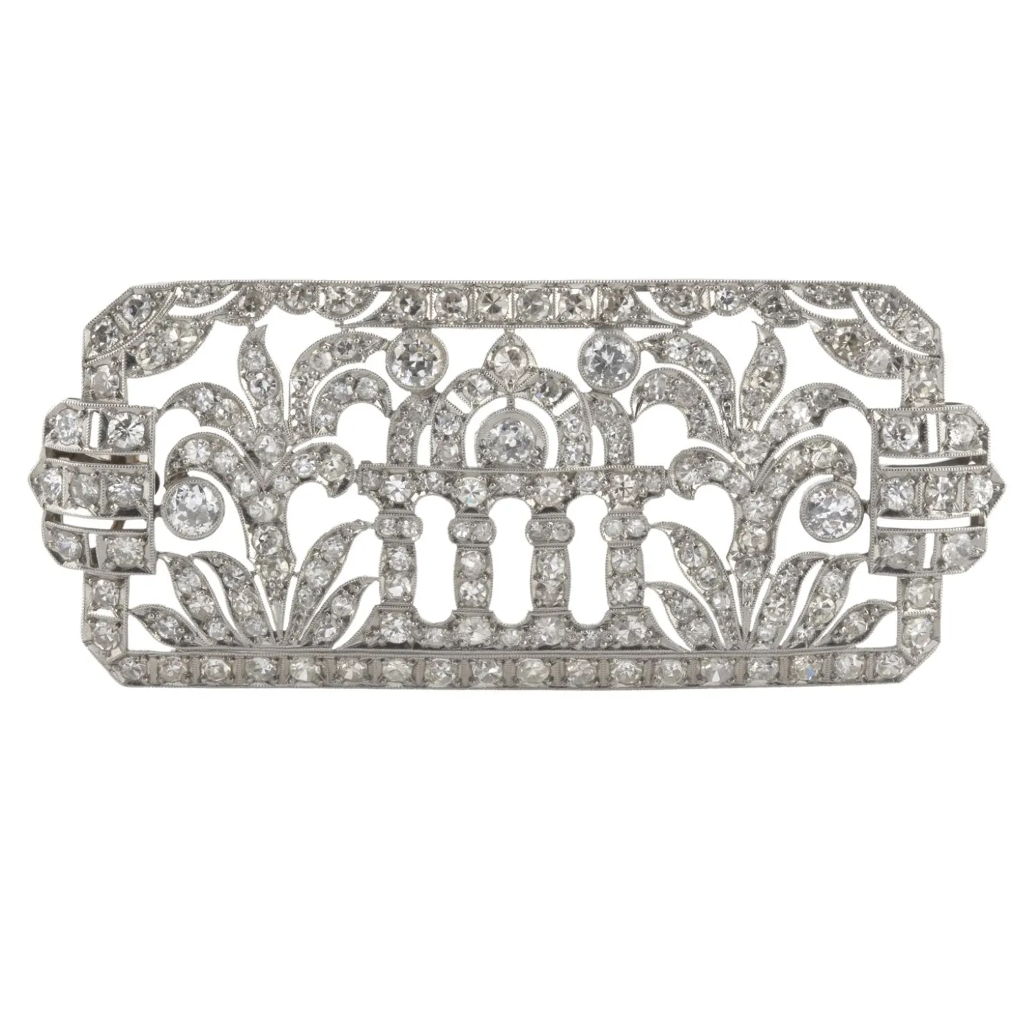 BROCHES / ALFILERES Broche-alfiler art deco oro blanco y diamantes talla antigua