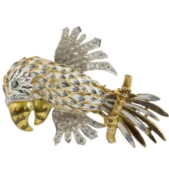 BROCHES / ALFILERES Broche-alfiler loro oro amarillo esmalte y diamantes