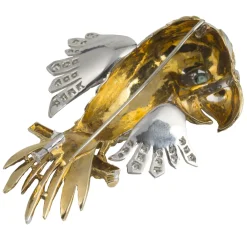 BROCHES / ALFILERES Broche-alfiler loro oro amarillo esmalte y diamantes
