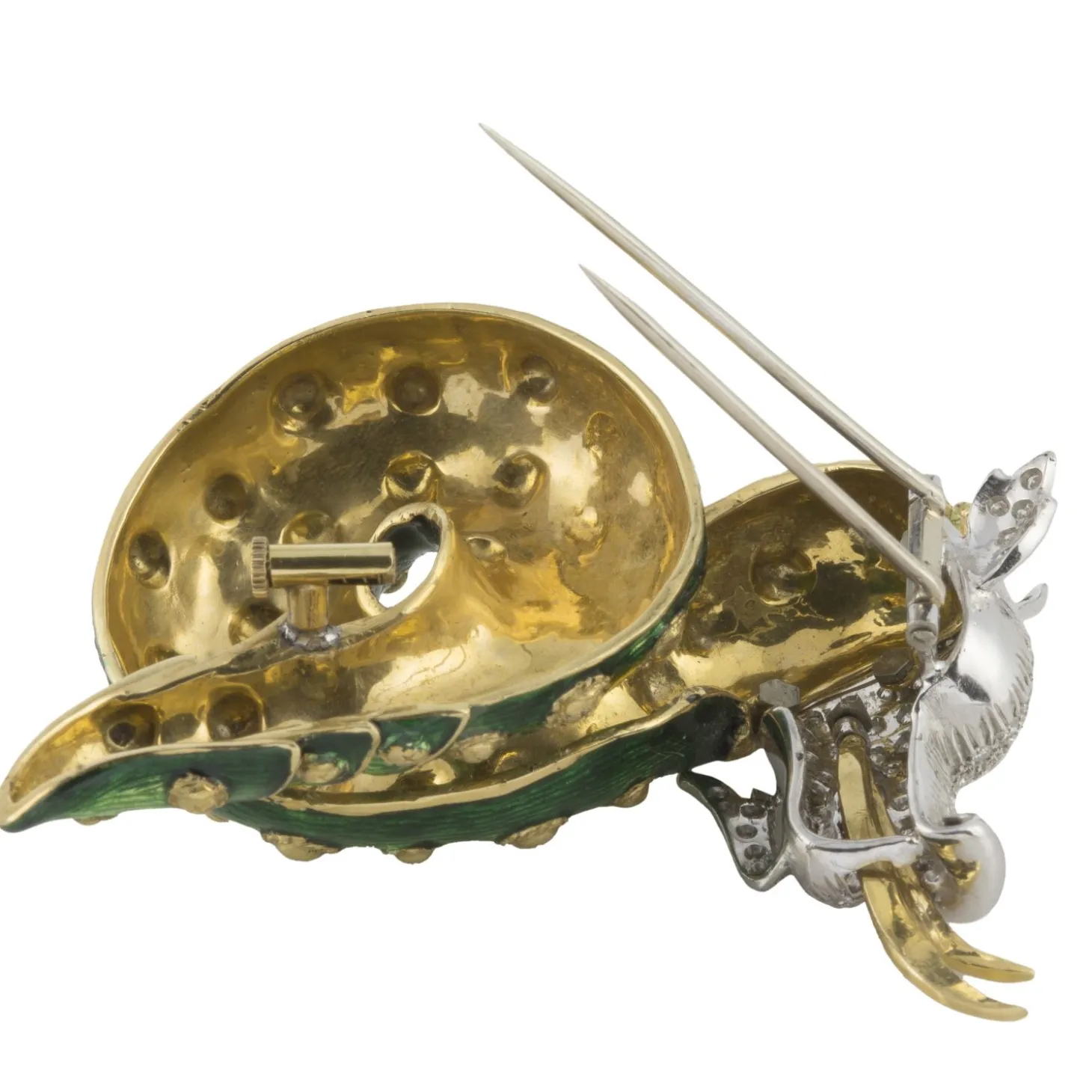 BROCHES / ALFILERES Broche-alfiler dragón oro amarillo esmalte pavé de diamantes y rubí