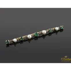 BROCHES / ALFILERES Broche-alfiler oro amarillo esmeraldas perlas y diamantes talla antigua