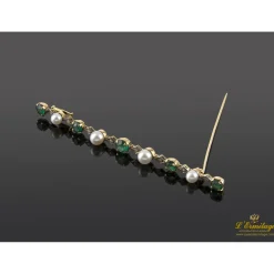 BROCHES / ALFILERES Broche-alfiler oro amarillo esmeraldas perlas y diamantes talla antigua