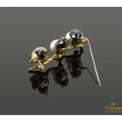 BROCHES / ALFILERES Broche-alfiler antiguo oro amarillo pájaros esmaltados