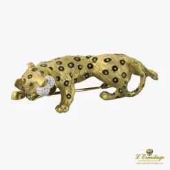 BROCHES / ALFILERES Broche-alfiler pantera oro amarillo y esmalte