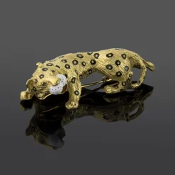 BROCHES / ALFILERES Broche-alfiler pantera oro amarillo y esmalte