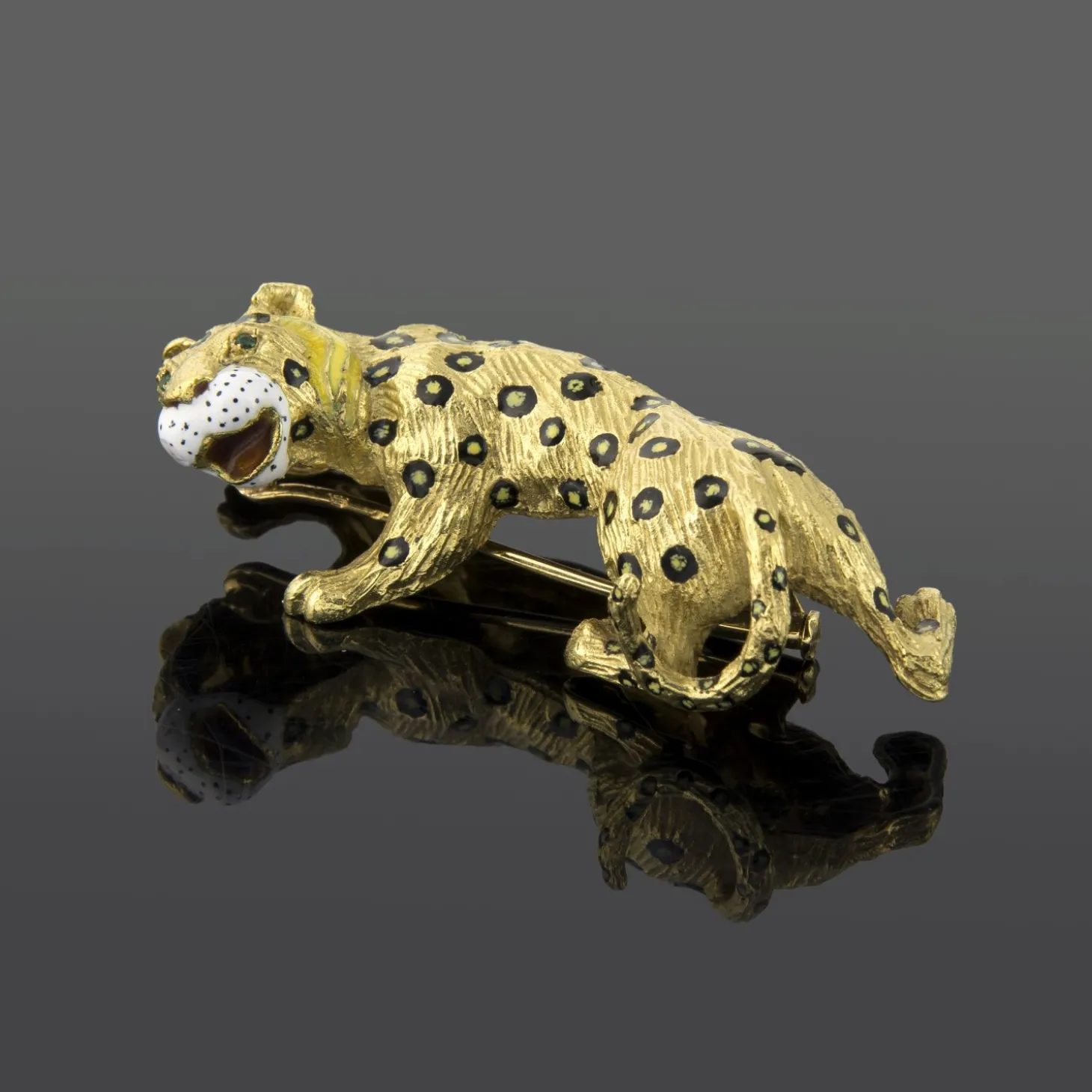 BROCHES / ALFILERES Broche-alfiler pantera oro amarillo y esmalte