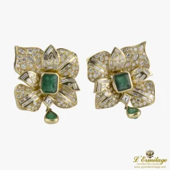 BROCHES / ALFILERES Broche-alfiler doble oro amarillo esmeraldas y diamantes