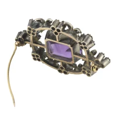 BROCHES / ALFILERES Broche-alfiler antiguo oro y plata amatista y diamantes
