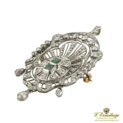 BROCHES / ALFILERES Broche-alfiler art deco oro blanco esmeraldas y diamantes
