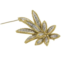 BROCHES / ALFILERES Broche-alfiler en forma de hoja oro amarillo oro blanco y diamantes