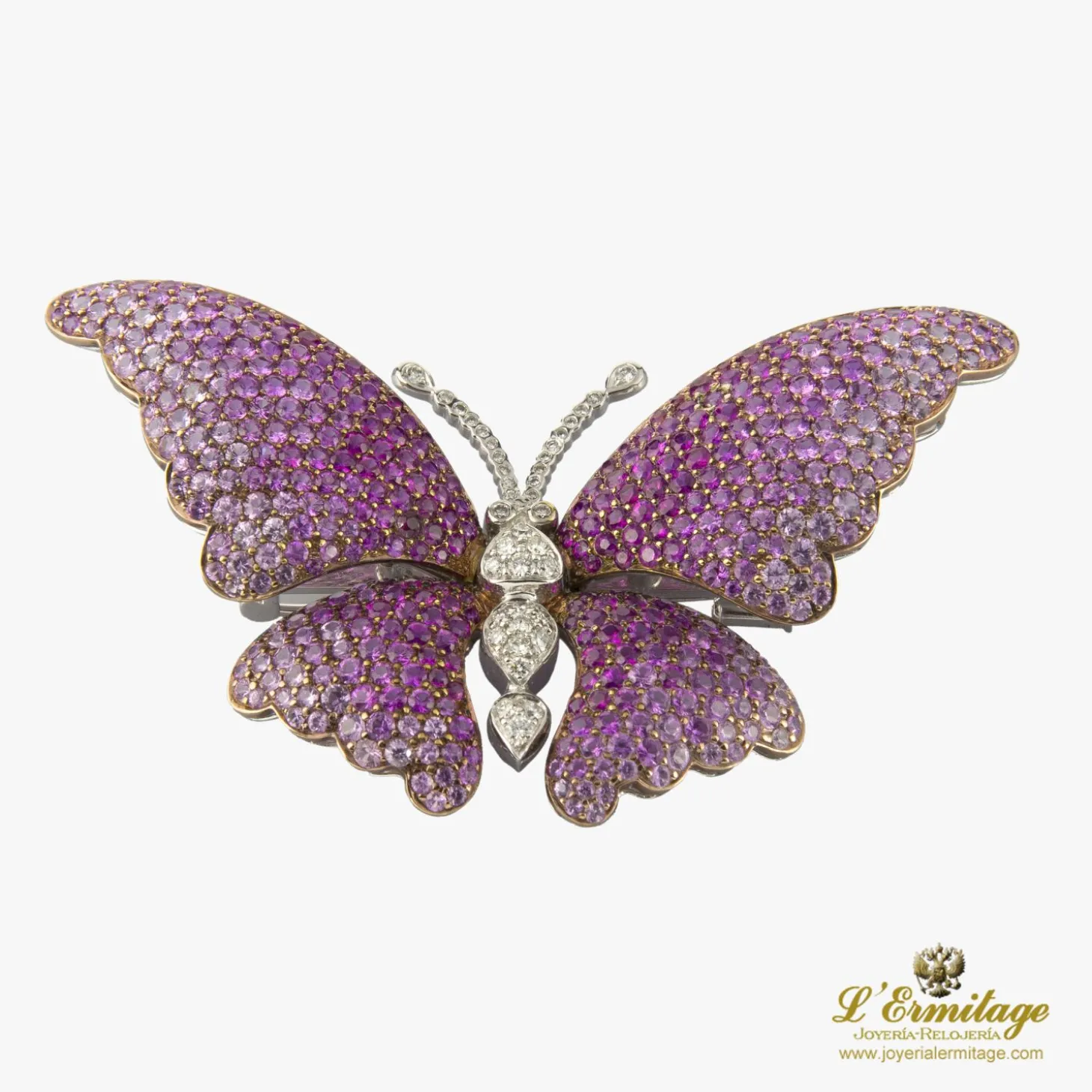 BROCHES / ALFILERES Broche-alfiler mariposa oro blanco y rubíes