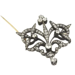 BROCHES / ALFILERES Broche-alfiler antiguo oro amarillo plata y diamantes