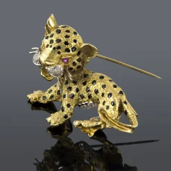 BROCHES / ALFILERES Broche-alfiler leopardo oro amarillo y esmalte