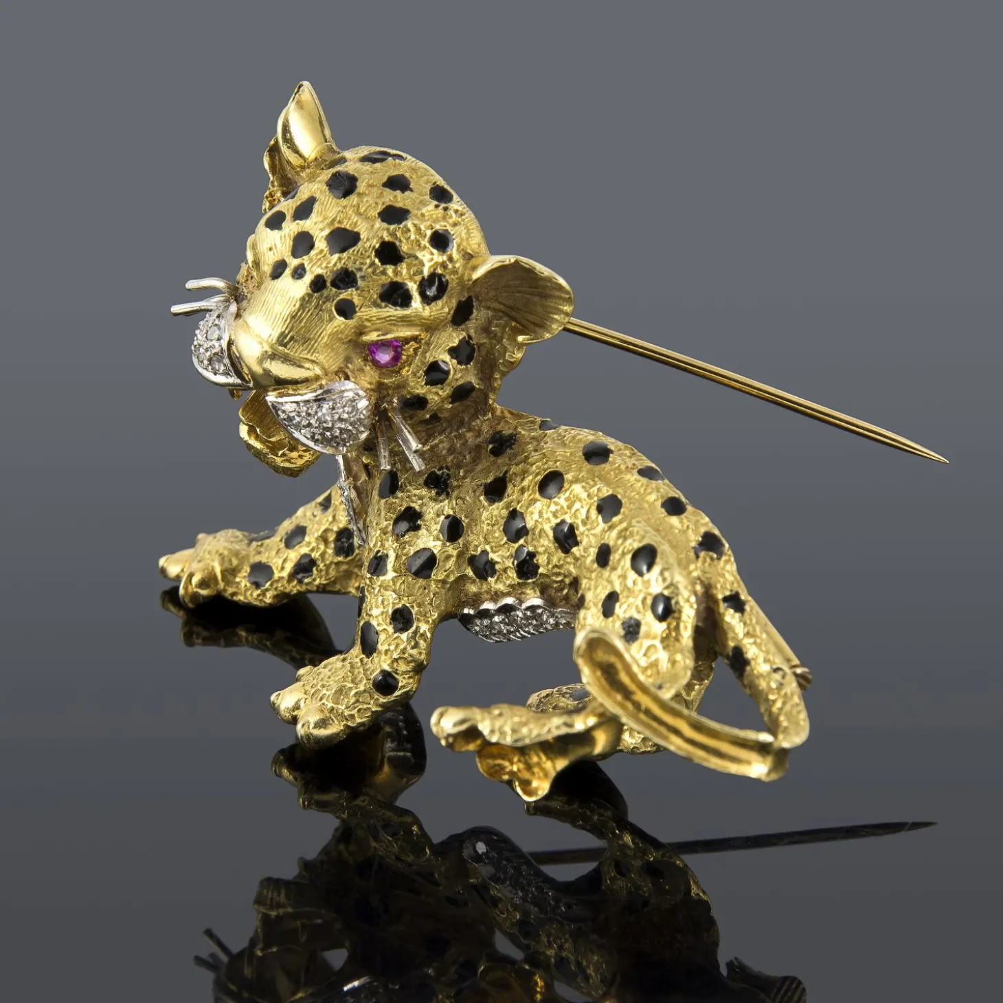 BROCHES / ALFILERES Broche-alfiler leopardo oro amarillo y esmalte