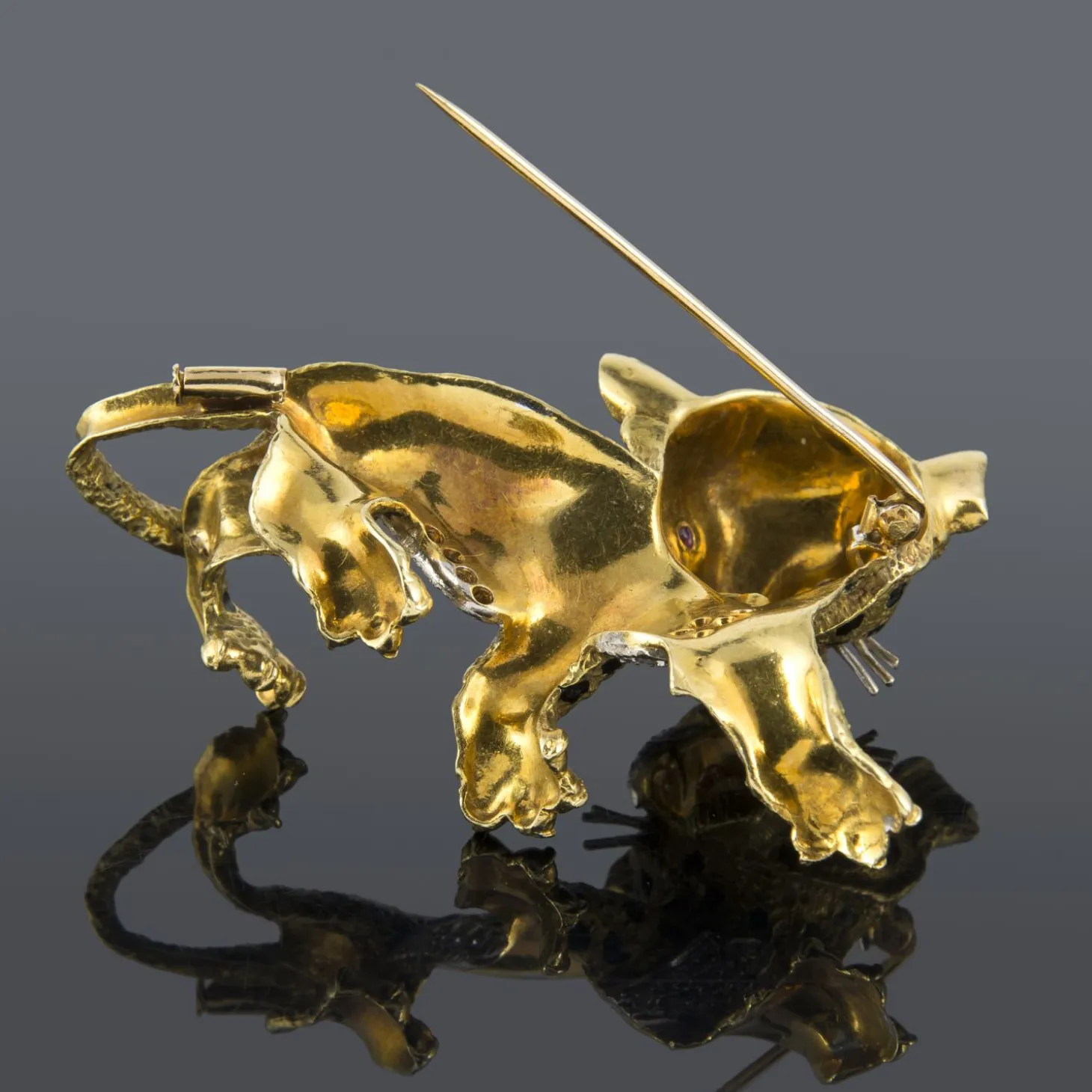 BROCHES / ALFILERES Broche-alfiler leopardo oro amarillo y esmalte