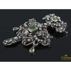 BROCHES / ALFILERES Broche-colgante antiguo oro amarillo plata esmeraldas y diamantes talla antigua