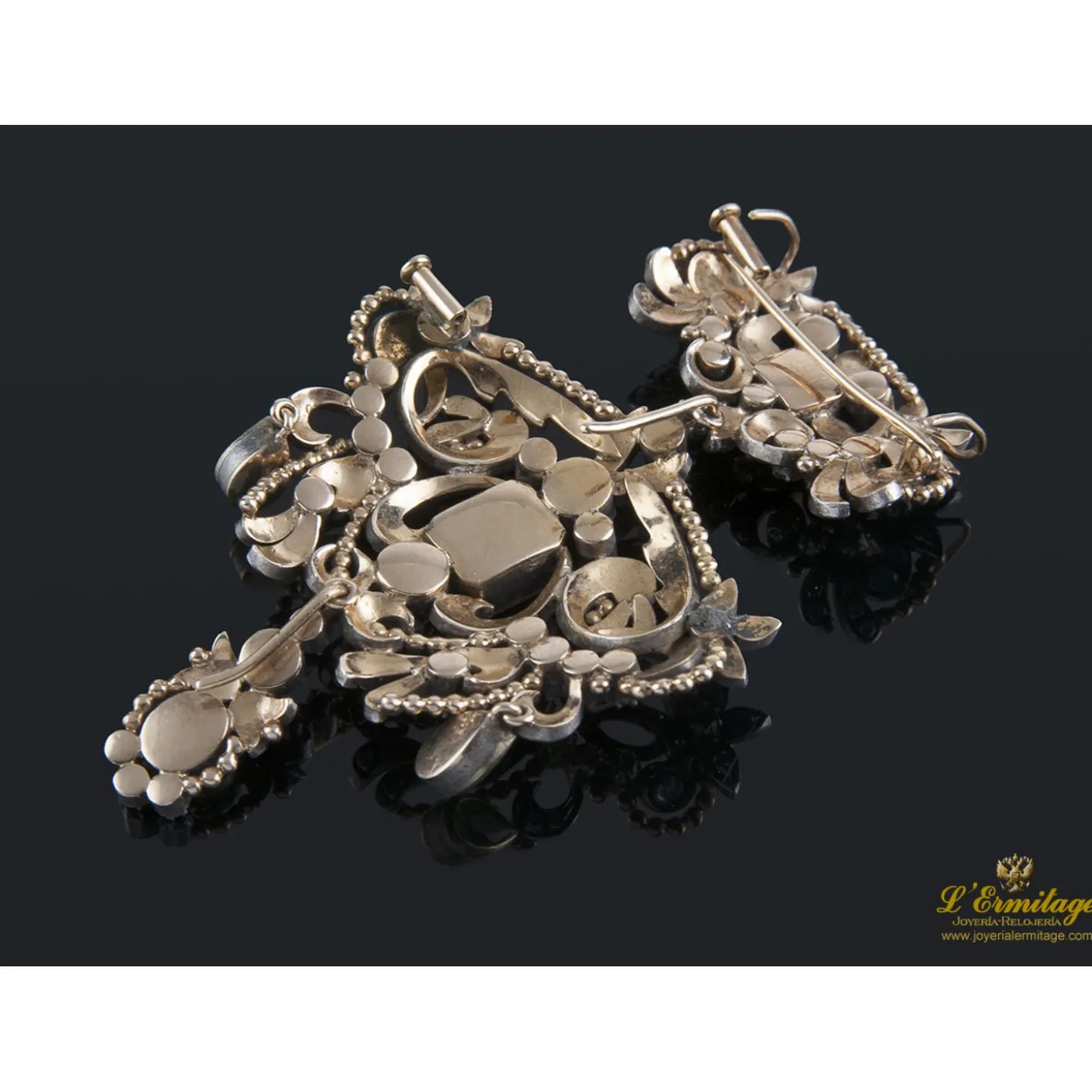 BROCHES / ALFILERES Broche-colgante antiguo oro amarillo plata esmeraldas y diamantes talla antigua