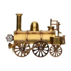 BROCHES / ALFILERES Broche s-xix en forma de locomotora en oro amarillo con diamantes.