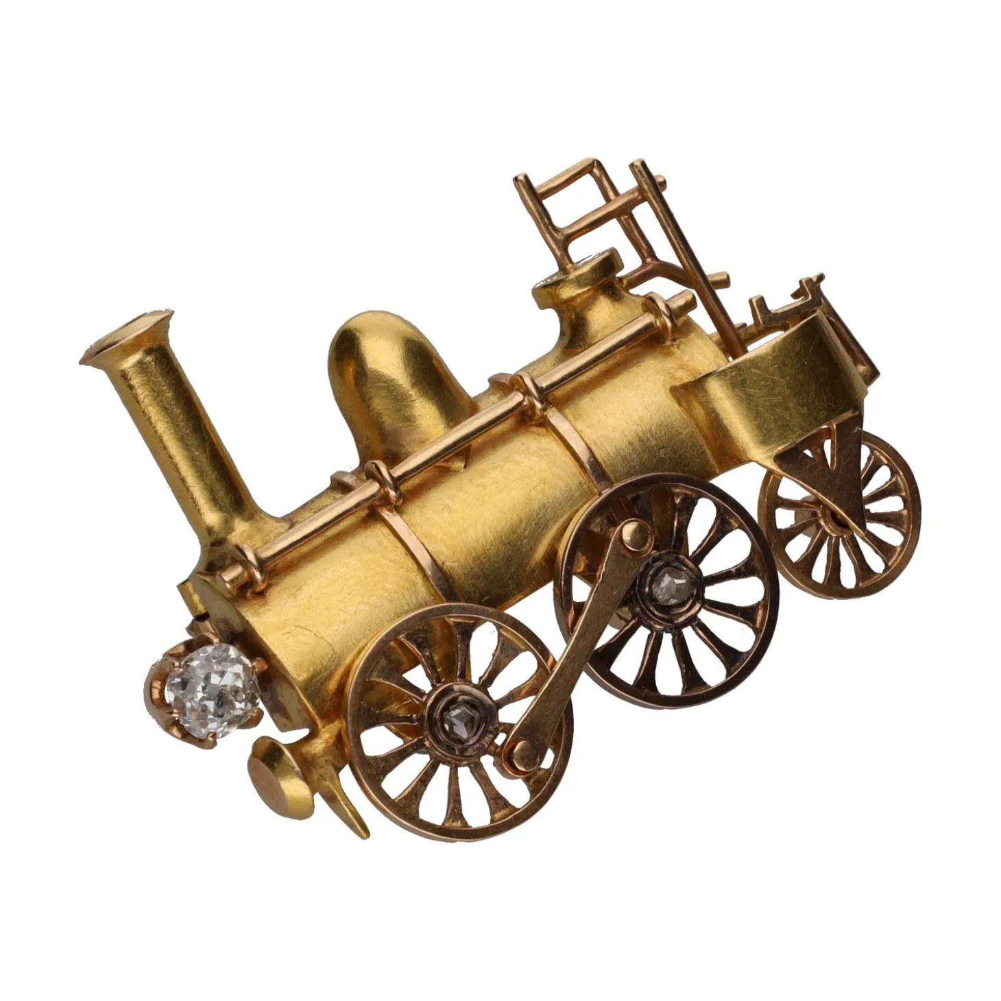 BROCHES / ALFILERES Broche s-xix en forma de locomotora en oro amarillo con diamantes.