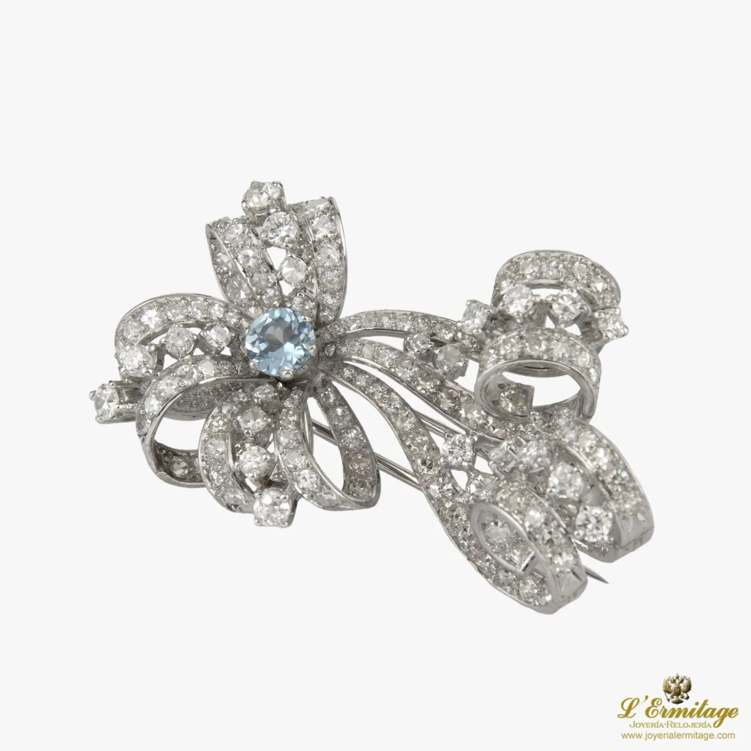 BROCHES / ALFILERES Brohe-alfiler oro blanco aguamarina y diamantes