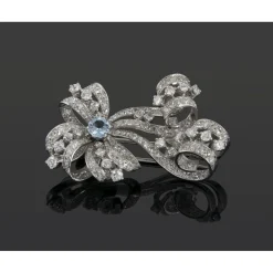 BROCHES / ALFILERES Brohe-alfiler oro blanco aguamarina y diamantes