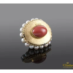BROCHES / ALFILERES Colgante oro amarillo perlas y coral.