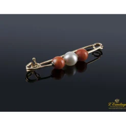 BROCHES / ALFILERES Imperdible en oro amarillo con perla y coral
