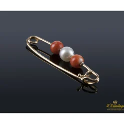 BROCHES / ALFILERES Imperdible en oro amarillo con perla y coral