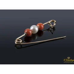 BROCHES / ALFILERES Imperdible en oro amarillo con perla y coral