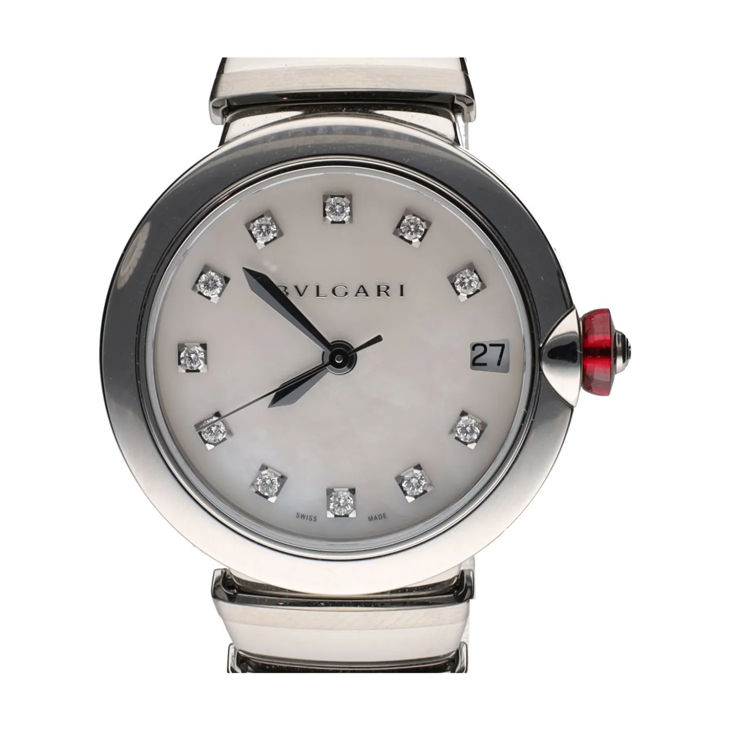 BULGARI Lvcea reloj acero brillantes y madreperla.