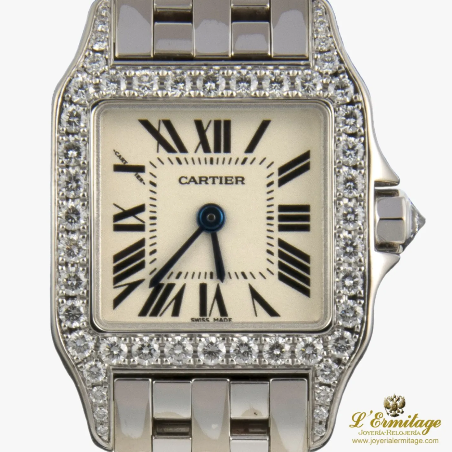 CARTIER Santos demoiselle oro blanco y diamantes cuarzo señora