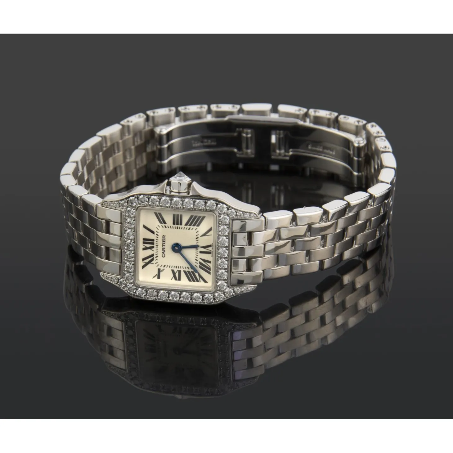 CARTIER Santos demoiselle oro blanco y diamantes cuarzo señora