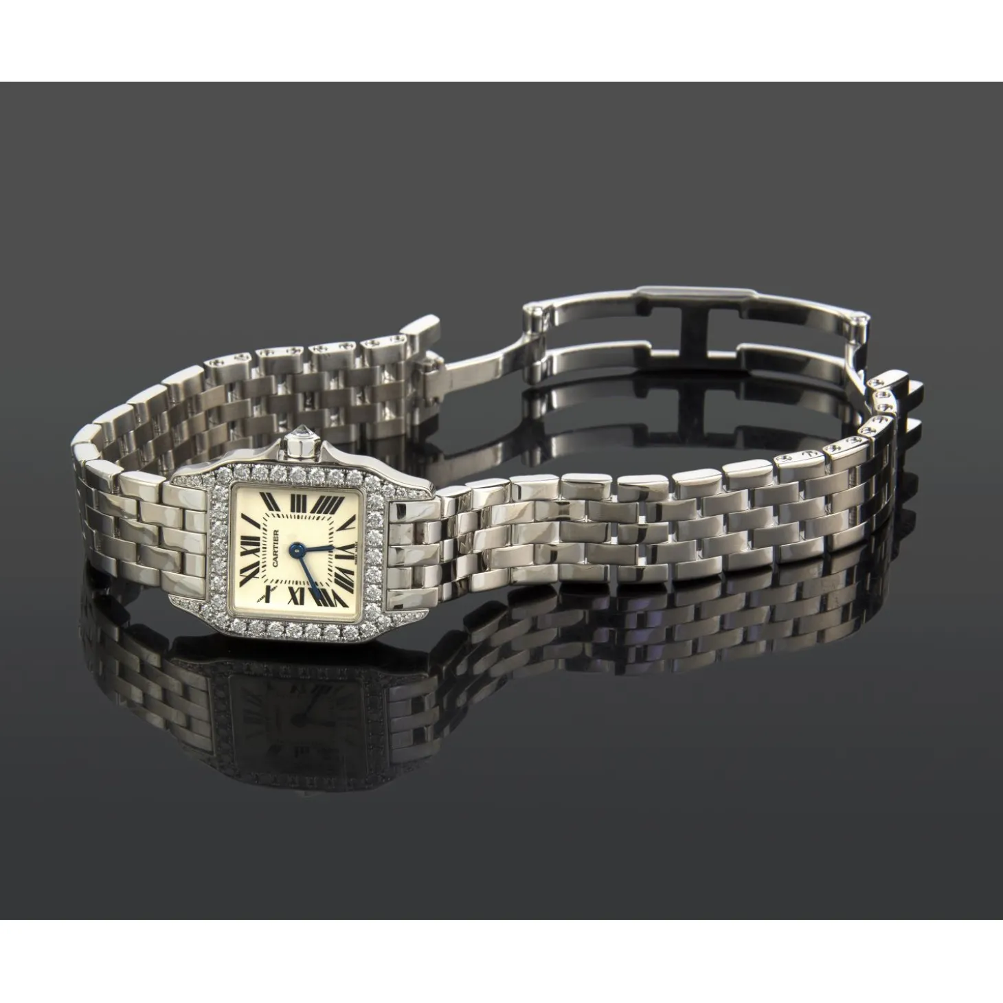 CARTIER Santos demoiselle oro blanco y diamantes cuarzo señora