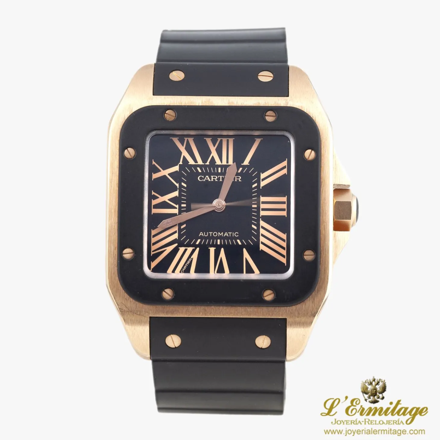 CARTIER Santos 100 oro rosa caucho.