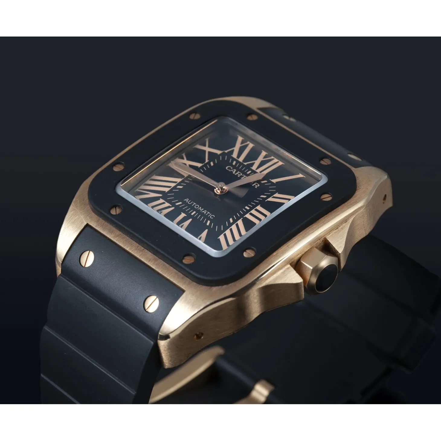 CARTIER Santos 100 oro rosa caucho.